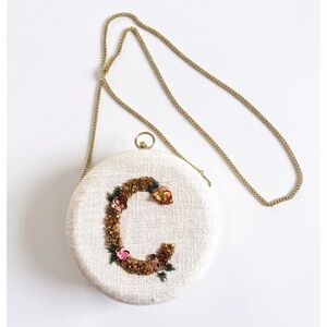 Embroidered Initial C Round Crossbody Bag – Cream